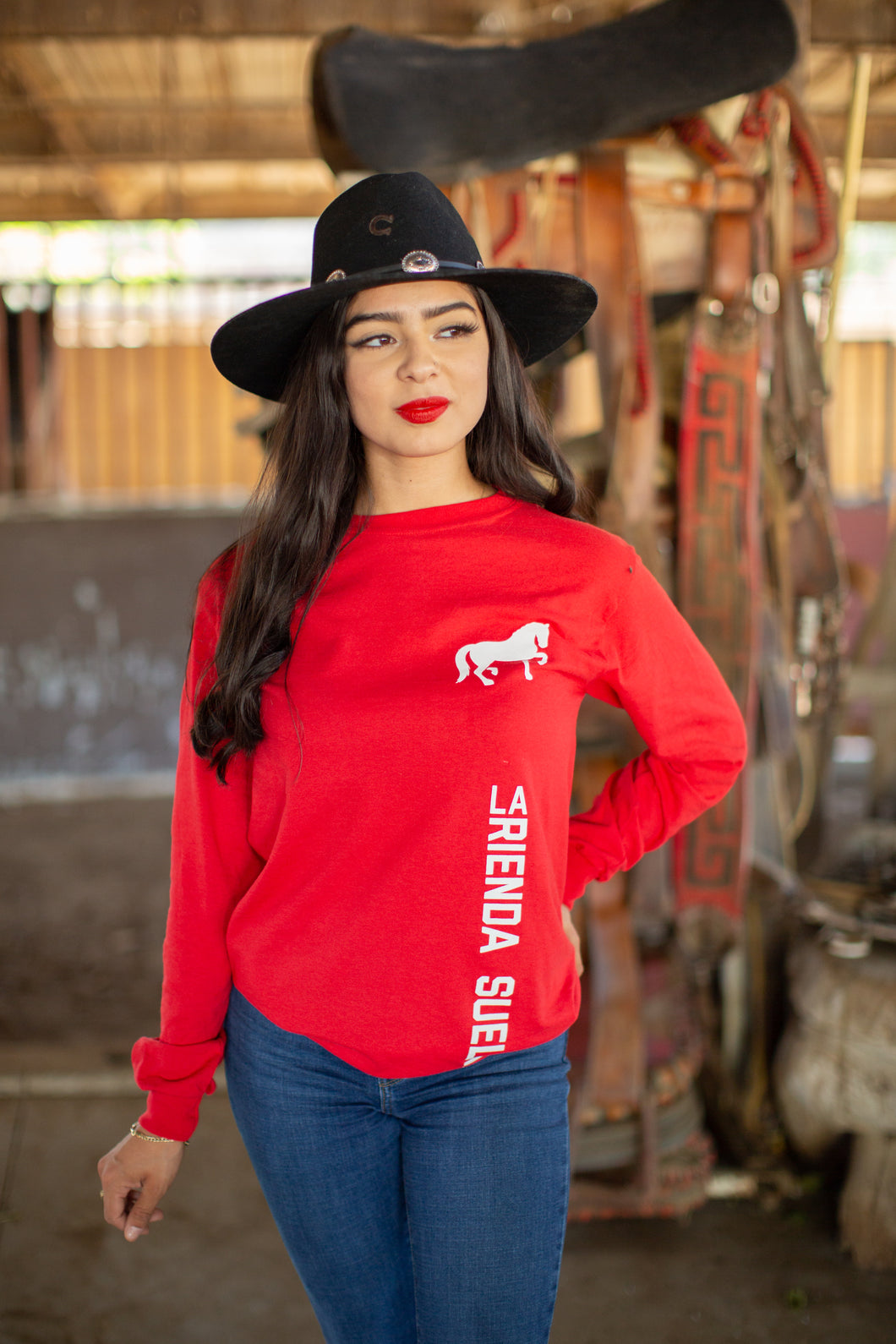 La Rienda Suelta Rider Long Sleeve T-Shirt (RED)